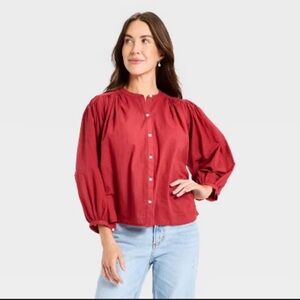 2 for $20: Universal thread red button down shirt puff sleeve banded collar - M